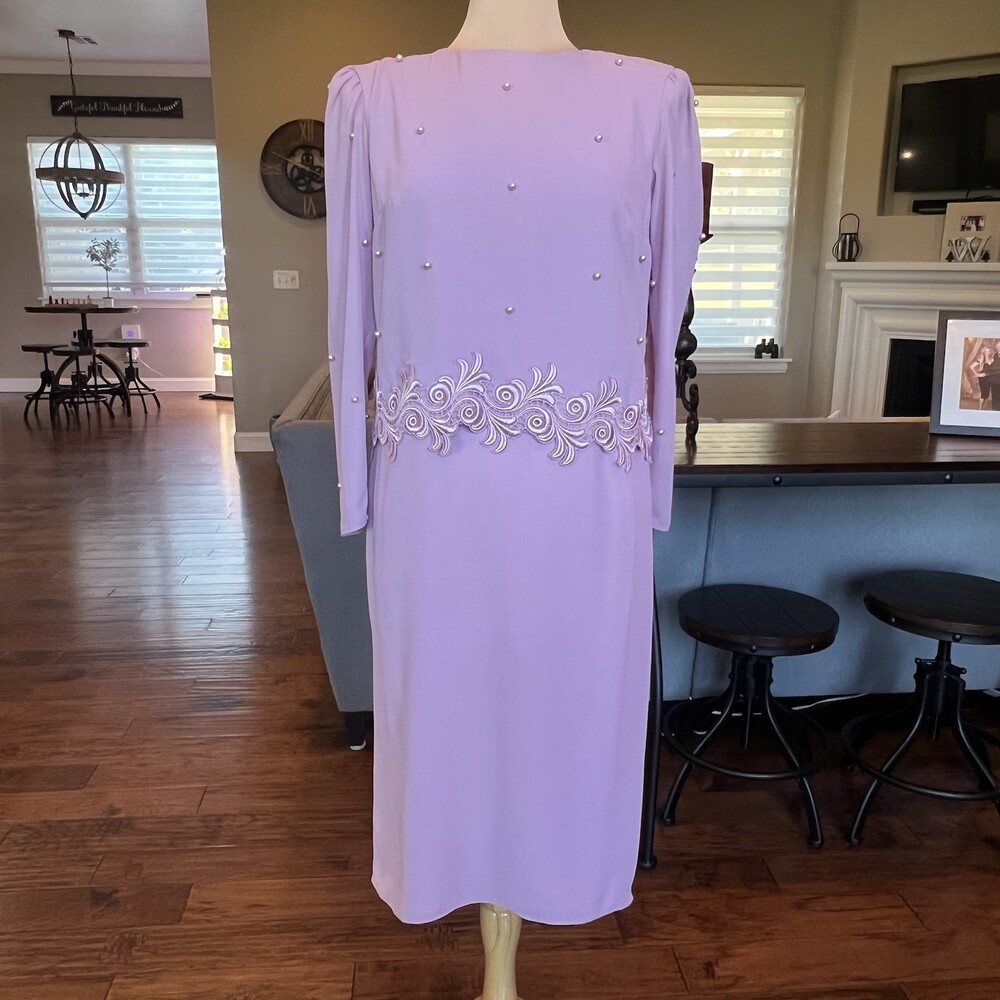 VTG Miss Elliette Chiffon Dress Women's Size 6 Pink Embroidered Beaded Gown  90s